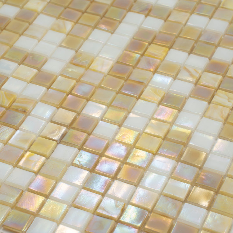  Carreau de mosaïque de mur et de plancher en verre lustré or jaune et blanc 11,6 po x 11,6 po Mingles (18,69 pieds carrés / caisse) (paquet de 20) 