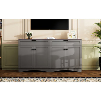 70" Tv Stand In Rustic Grey, With 2 Drawers And Adjustable Shelves For Home Entertainment Drawers, Grey Buffet Garage