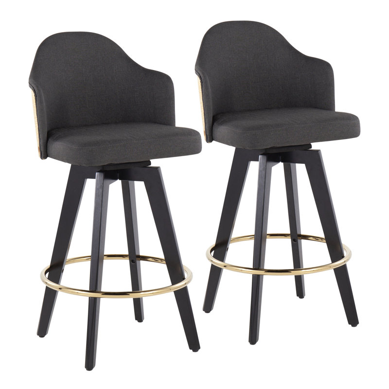 Tabouret de comptoir pivotant 26 po Arabelle, Gris anthracite / brun, Noir et or