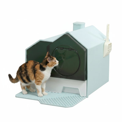 Enclosed receptacle for feline waste disposal.