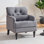 Fauteuil club touffeté avec coussin, fauteuil d'appoint, fauteuil capitonné, canapé en velours côtelé pour chambre à coucher, salon, fauteuil de lecture moderne Mid-Century, gris
