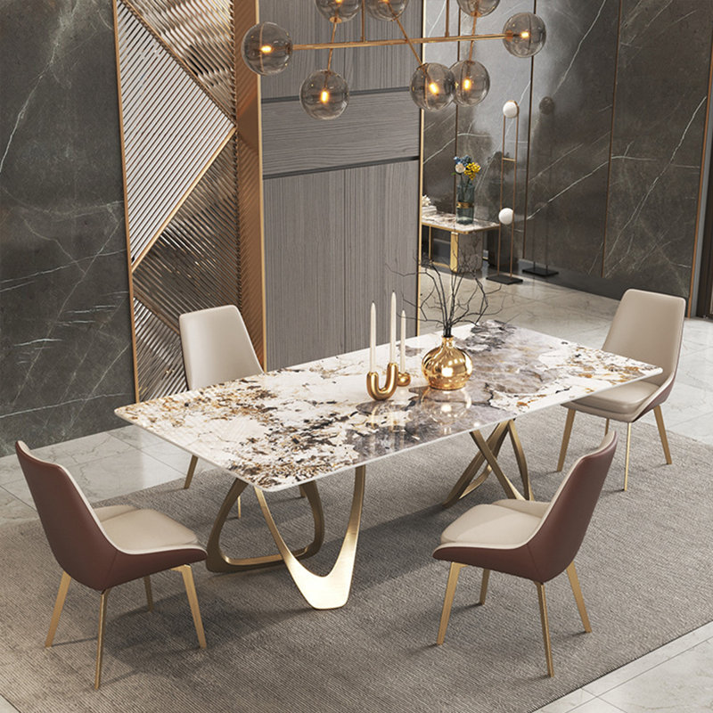 Modern Rectangular Rock Slab Dining Table Sets, 29.5"H x 70.8"L x 35.4"W