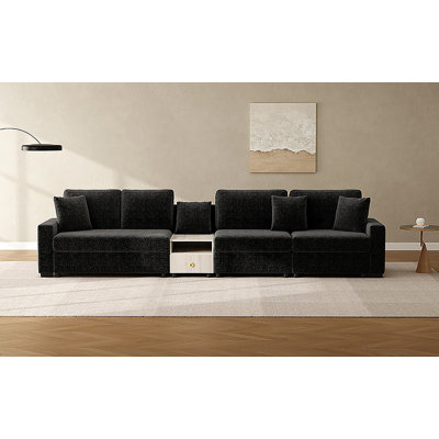 132.5" Modular Upholstered Sofa With Storage Armrest & Center Console For Living Room