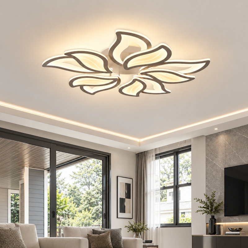 Plafonnier DEL moderne encastré avec télécommande, design double fleur, intensité variable 3CCT, veilleuse, fonction mémoire et minuterie pour chambre et salon