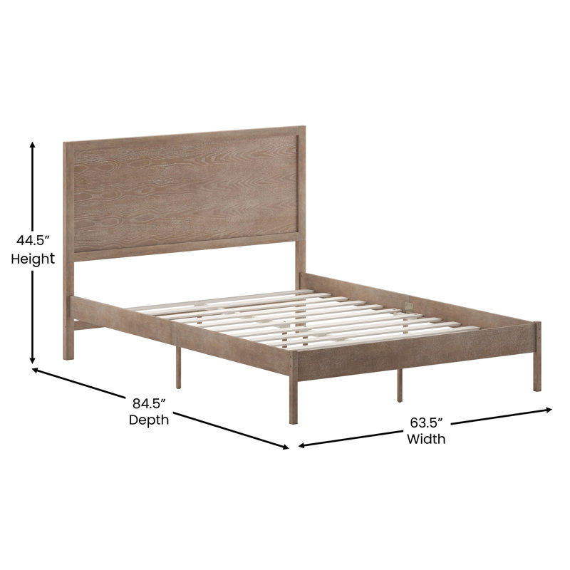 Eymen Modern Solid Wood Platform Bed with Wooden Slats and Headboard, Queen, Light Brown