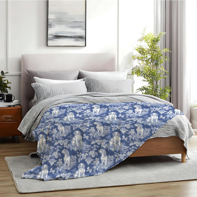Décoration de chien chinoiserie bicolore, cadeaux beagle, grand jet de Noël en tissu français et blanc pour chien, décoration de chambre à coucher, 80 x 60 pouces
