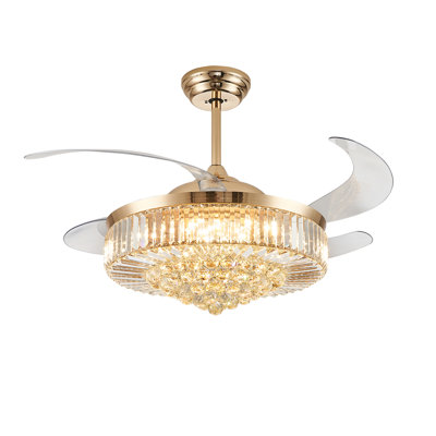 Houstyn Dimmable Crystal Ceiling Fan with LED Lights and Remote Control