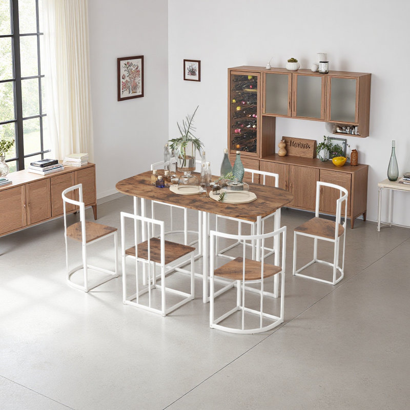 Ensemble de table de salle à manger 7 pièces Modern, Brun, Blanc, Blanc