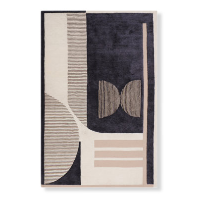 Abstract Area Rug in Black/Beige/Wheat