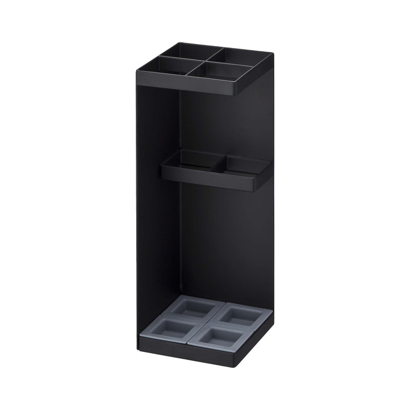 Black Metal Compact Umbrella Stand with Adjustable Trays