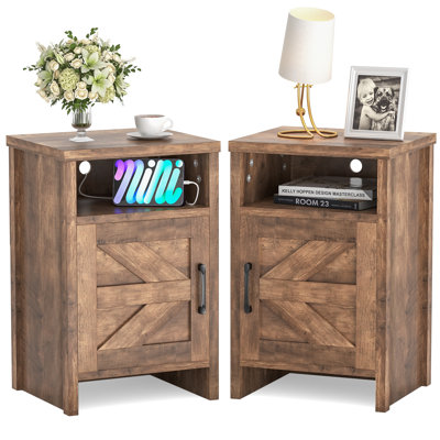 Solid and Manufactured Wood Nightstand with Storage Cabinets (Set of 2)