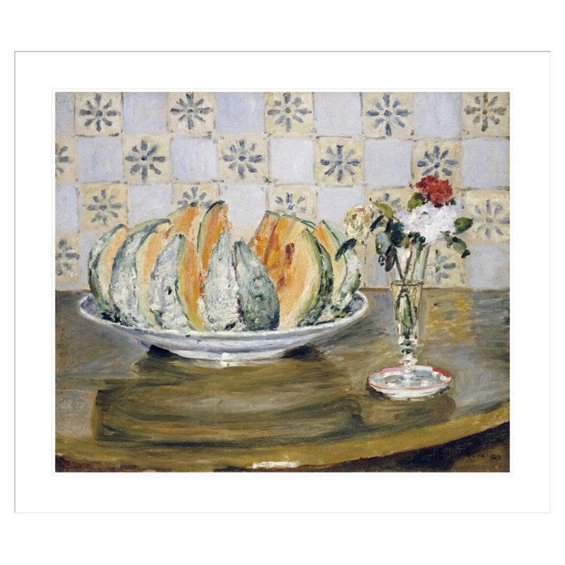 «Still Life of a Melon and a vase of Flowers» par Pierre-Auguste Renoir, impression giclée encadrée, H 33,5 po x l 38,59 po