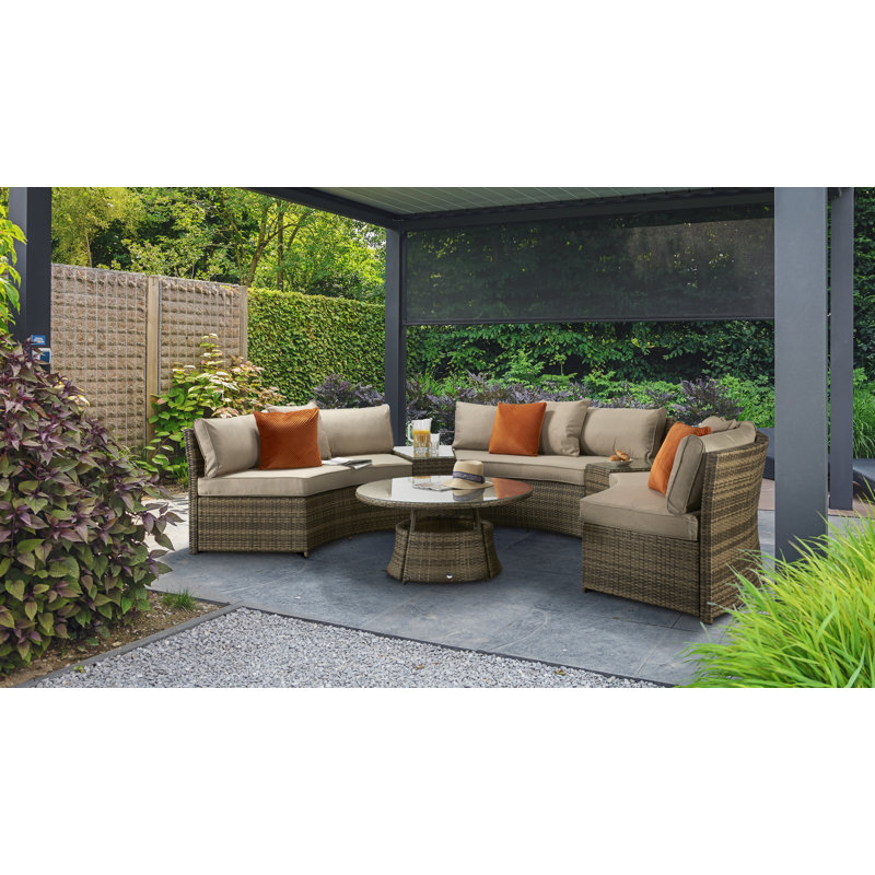 Janet 6 Seater Rattan Sofa Set, Mixed Brown/Beige