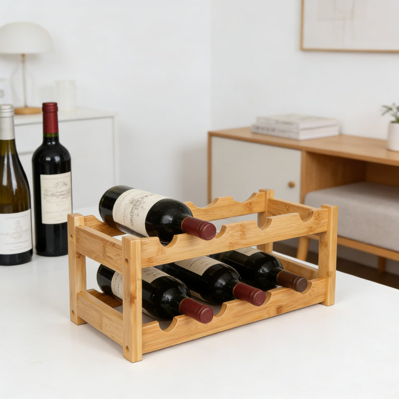 Support à tablettes de rangement en bambou pour comptoir à vin à 2 niveaux, Jaune