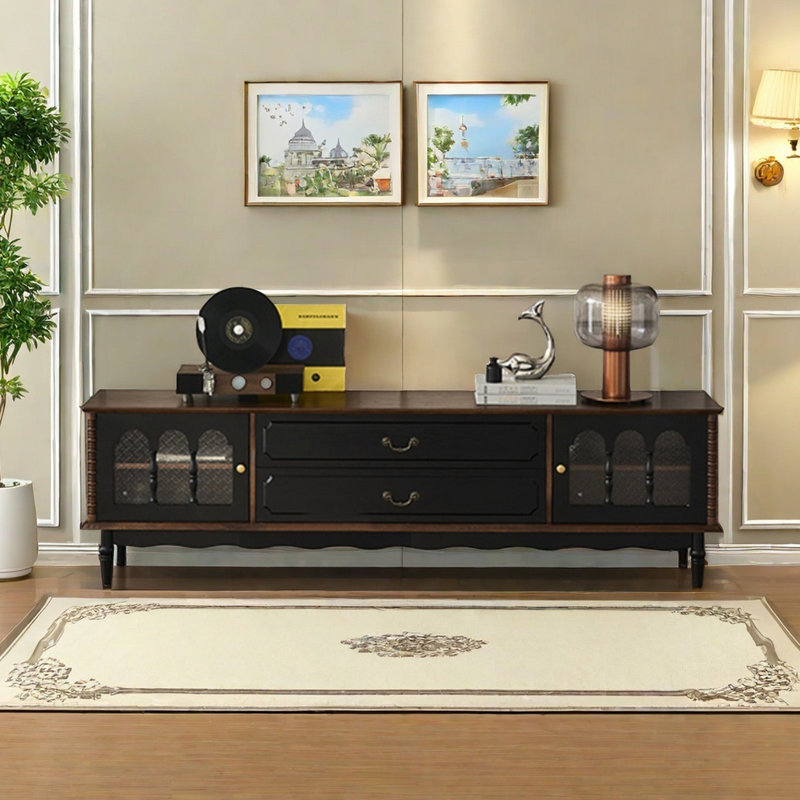 Meuble télé en bois de frêne de style français rétro, 70.86"