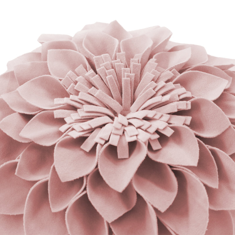 Pink 14-Inch Round Floral Polyester Throw Pillow