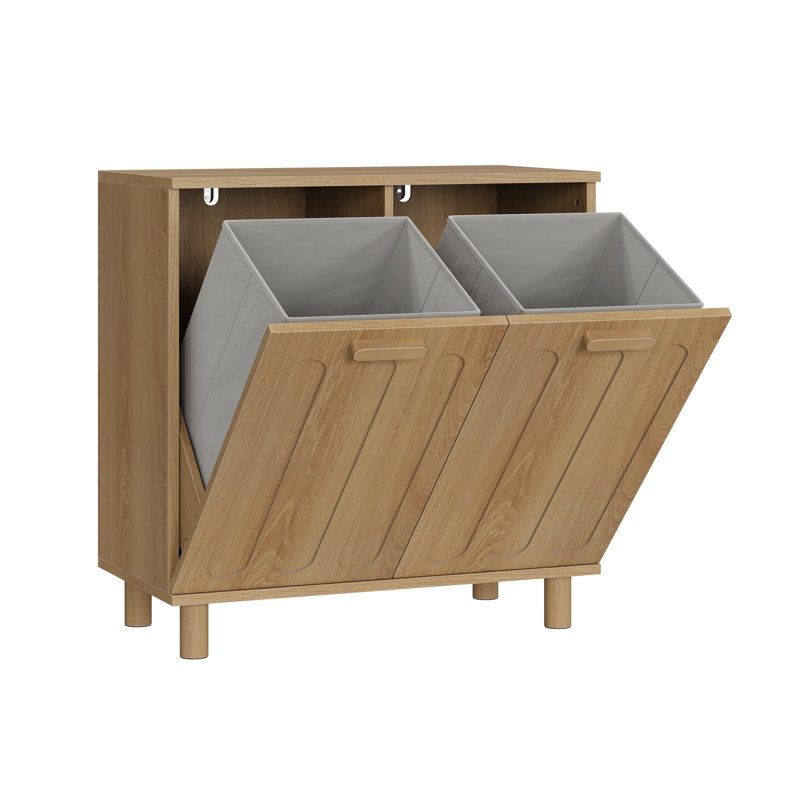 Armoire à linge basculante avec paniers amovibles, meuble de rangement autoportant au fini chêne