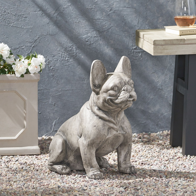 Statue de jardin bouledogue français Ohara, Pierre artificielle