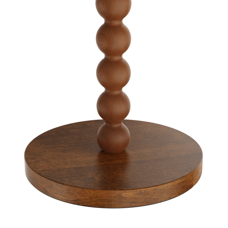Solid Wood Traditional Floor Lamp With Beaded Column,  Include 3-color Bulb, Brown