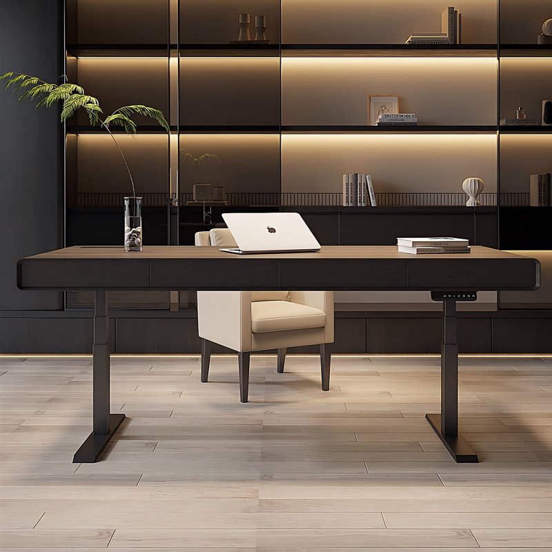 Bureau à hauteur réglable en bois massif 70,87 po, 4 tiroirs, H 53,94 po x l 70,87 po x P 27,56 po