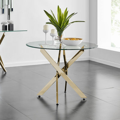 Tierra 4-Person Round Tempered Glass Dining Table