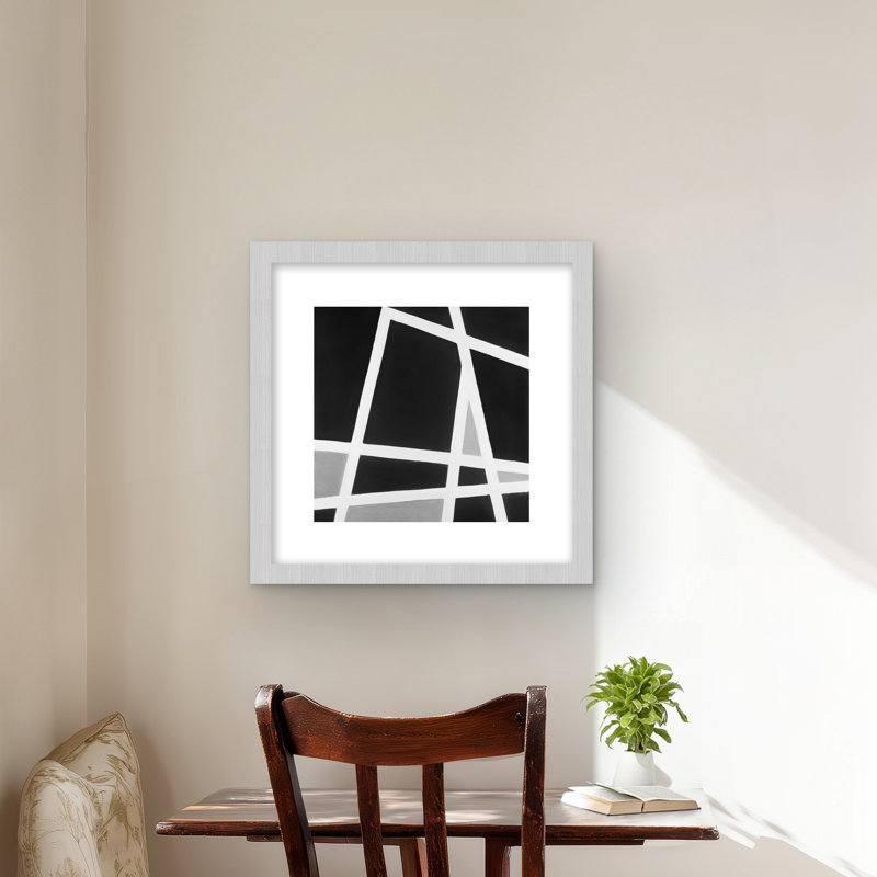Lignes abstraites noires et blanches - impression de salon monochrome, Argent argent