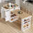 Extendable island with drawers, double-door cabinet and open shelving-2000084826