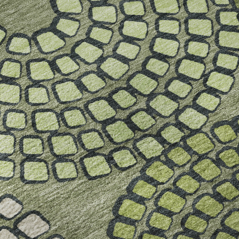 Premium Machine Washable Prisco Olive Rug, Rectangle 2'6" x 3'10"