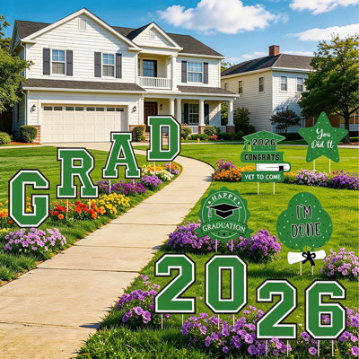 Class of 2026 Graduation Hartland 12 PCS with 24 Stakes, 15 "Tall GRAD & Numerals, Décoration de pelouse extérieure imperméable pour soirée de graduation, jardin, événement scolaire