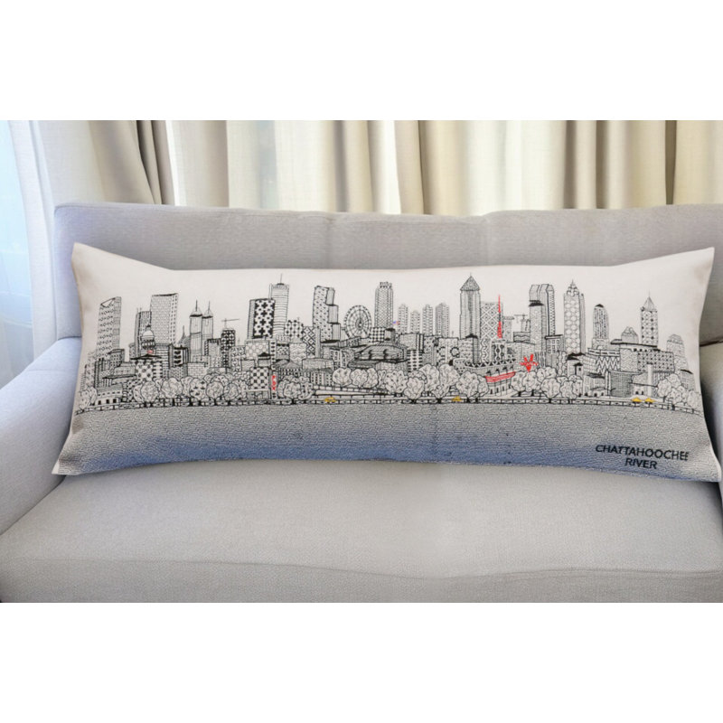 Coussin lombaire 35 "Atlanta Nighttime Skyline, Blanc