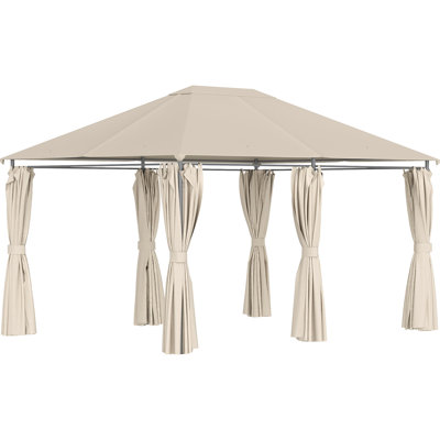 13'X 10' Patio Gazebo With 6 Removable Sidewalls & Steel Frame. For Garden, Lawn, Backyard, Deck. Gorgeous Design, Build. Khaki Canopy X 13' Outdoor Side Panels Support. Elegant, . Pa Coated Canopy.