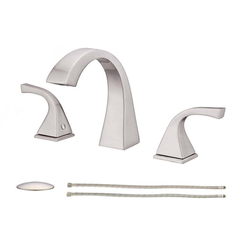 Widespread 2-handle Bathroom Faucet with Drain Assembly, Brushed Nickel