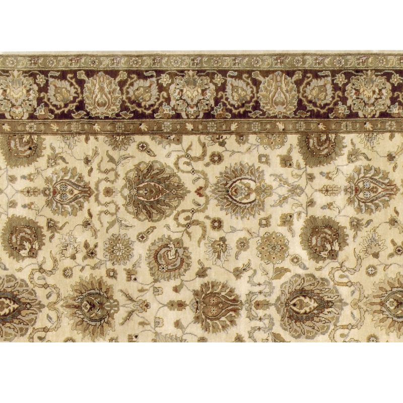 Tapis crème et brun noué à la main de haute qualité, Rectangle 12 pi x 15 pi