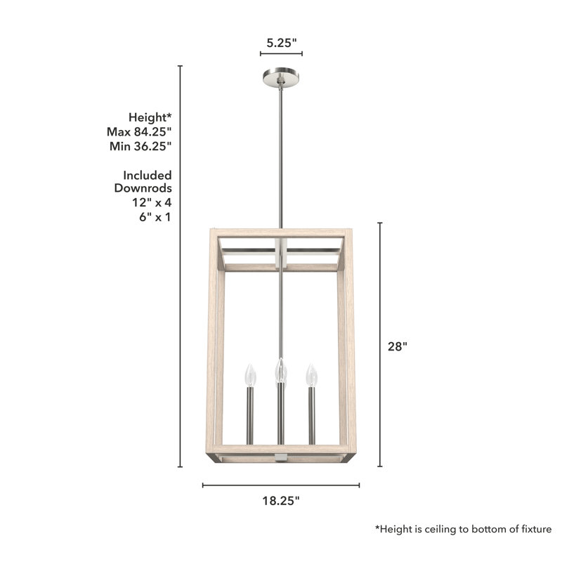 Hunter 18 Inch Squire Manor 4 Light Pendant Ceiling Light Fixture, 28" H x 18.25" W x 18.25" D, Brushed Nickel
