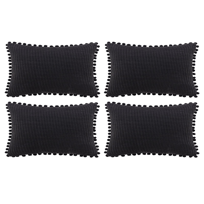  Housse de coussin rectangulaire en mélange de coton, Noir, Housse de coussin seulement - sans coussin