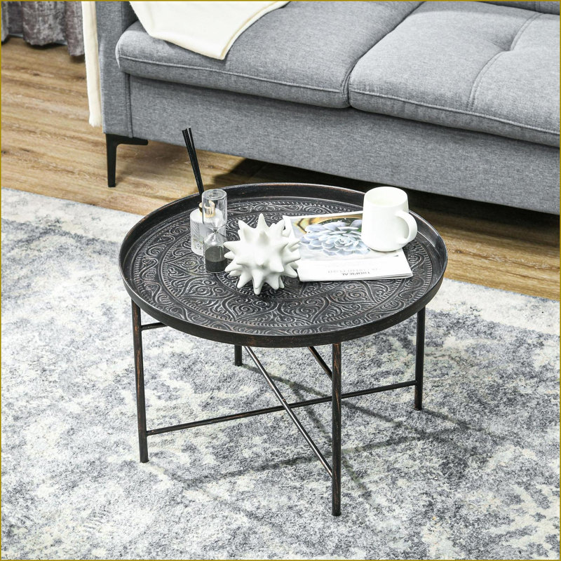 Table basse ronde martelée en métal 24 po pour le salon, table d'appoint et table d'appoint HOMcom