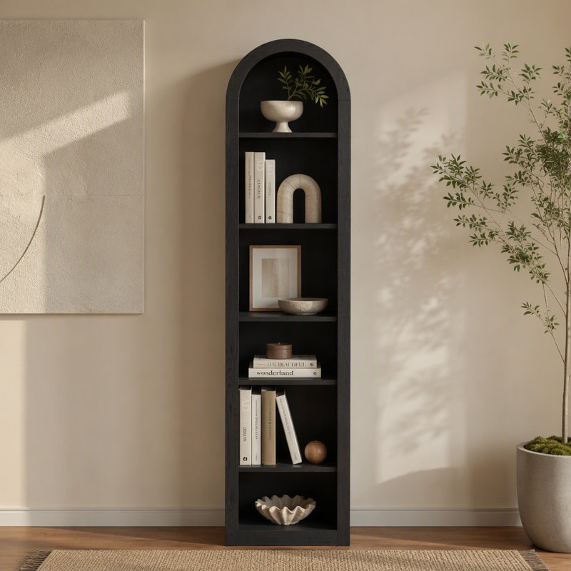 Petite bibliothèque de rangement arquée H 67 "à 5 niveaux, Black