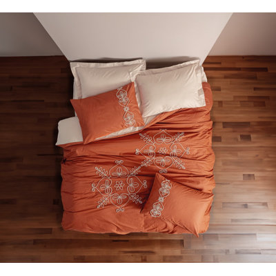 Ensemble de housse de couette grand beige, 100% coton Ranforce, comprend une housse de couette (79 x 87 po), un drap plat (94 x 102 po), 4 taies d'oreiller (20 x 28 po) | Impression réactive, lavable à la machine, literie confortable et élégante