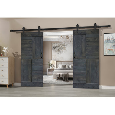 Patented Product S Series Solid Wood Double Sliding Barn Door with Hardware Kit -Assembly Needed