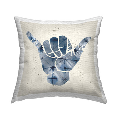 Abstract Shaka Sign Hand Gesture Blue Geometric Pattern Pillow Outdoor Pillow by Daphne Polselli