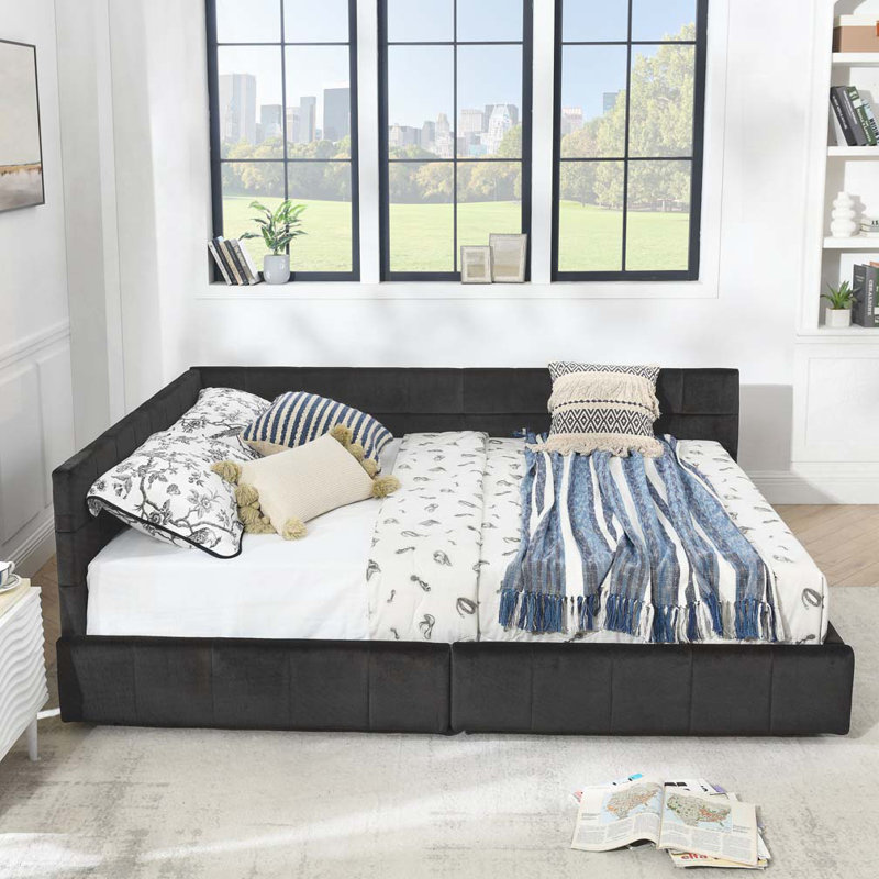 Lit de jour en velours avec rangement, Grand lit, Noir