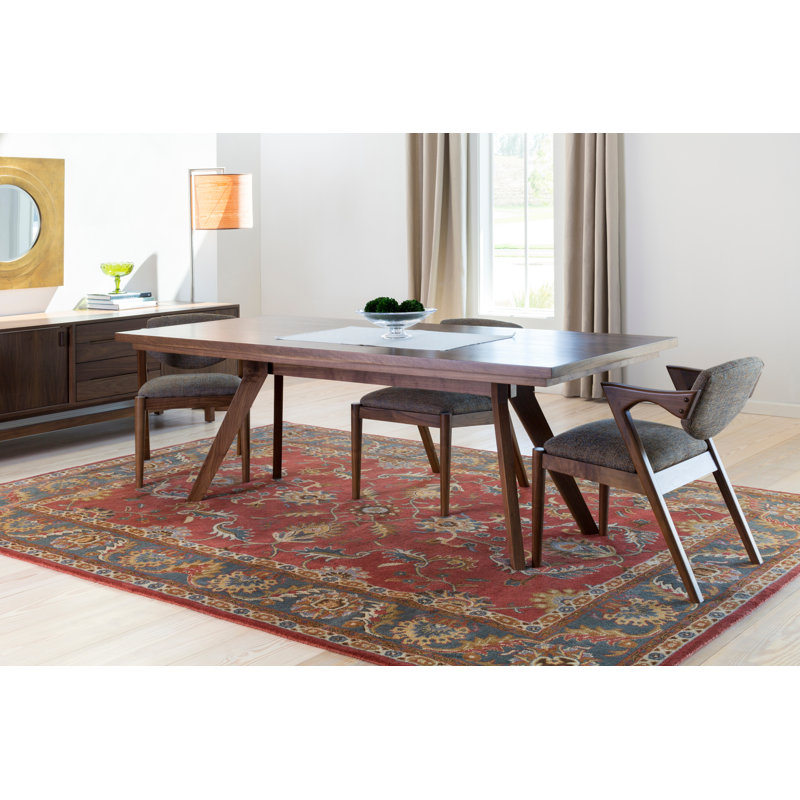 Buckhill Oriental Hand-Tufted Wool Area Rug in Brick Red/Navy/Mustard, Rectangle 5' x 8'