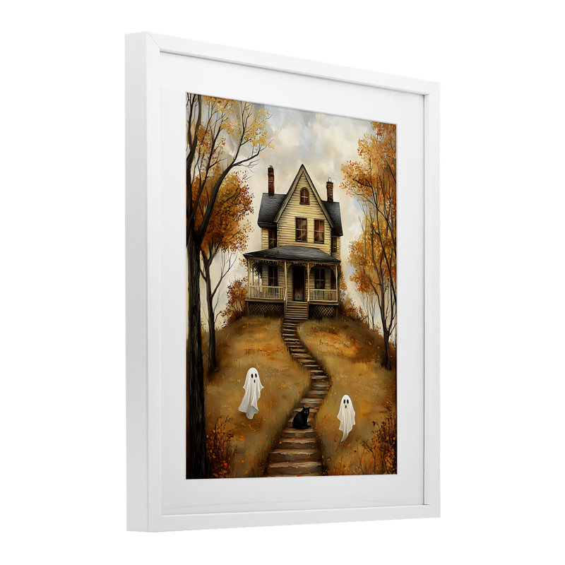 Cozy Halloween House, reproduction encadrée sous verre, design by Creative Studio, 16" H x 13" W, Cadre blanc côtier