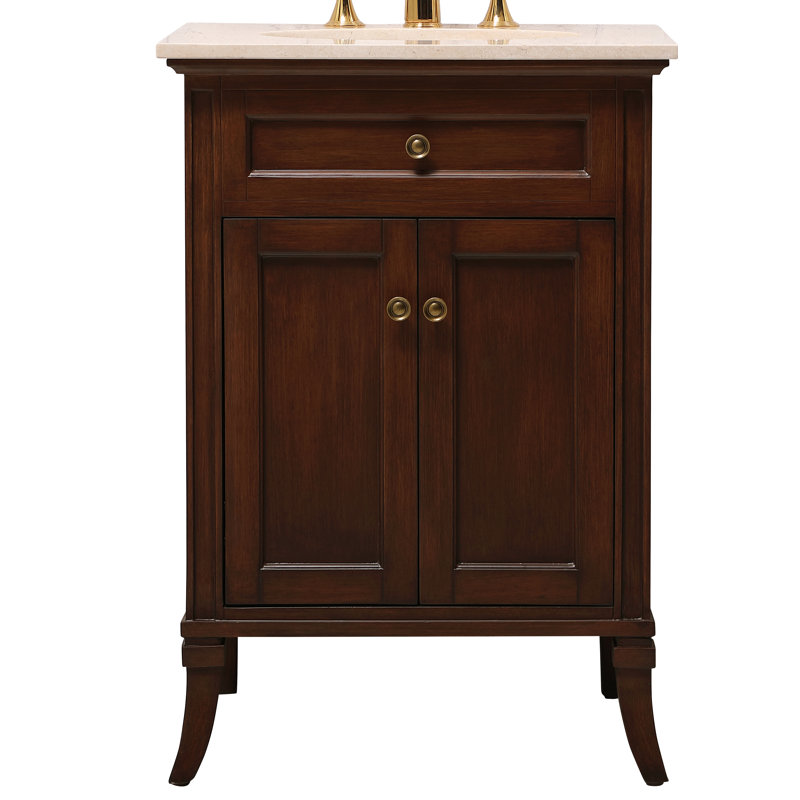 Ensemble de meuble-lavabo simple 24 po Inverleigh, Teck, Crème, Fourmi laiton