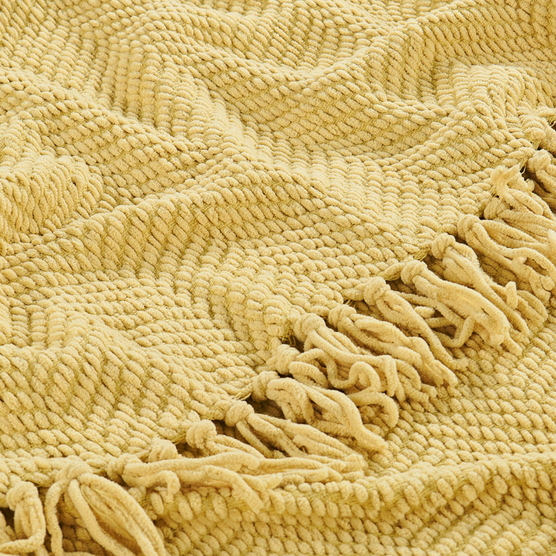 Jeté en tricot de tweed, Jaune jojoba, 60 po x 80 po