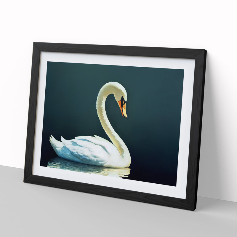 Striking Swan - Single Picture Frame Painting, Black, 46cm H x 64cm W x 2cm D