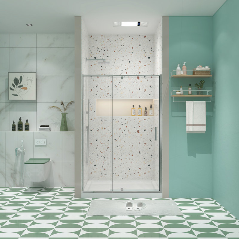 Porte de douche pivotante polyvalente avec étanchéité avancée et facilité d'installation, Chrome chrome
