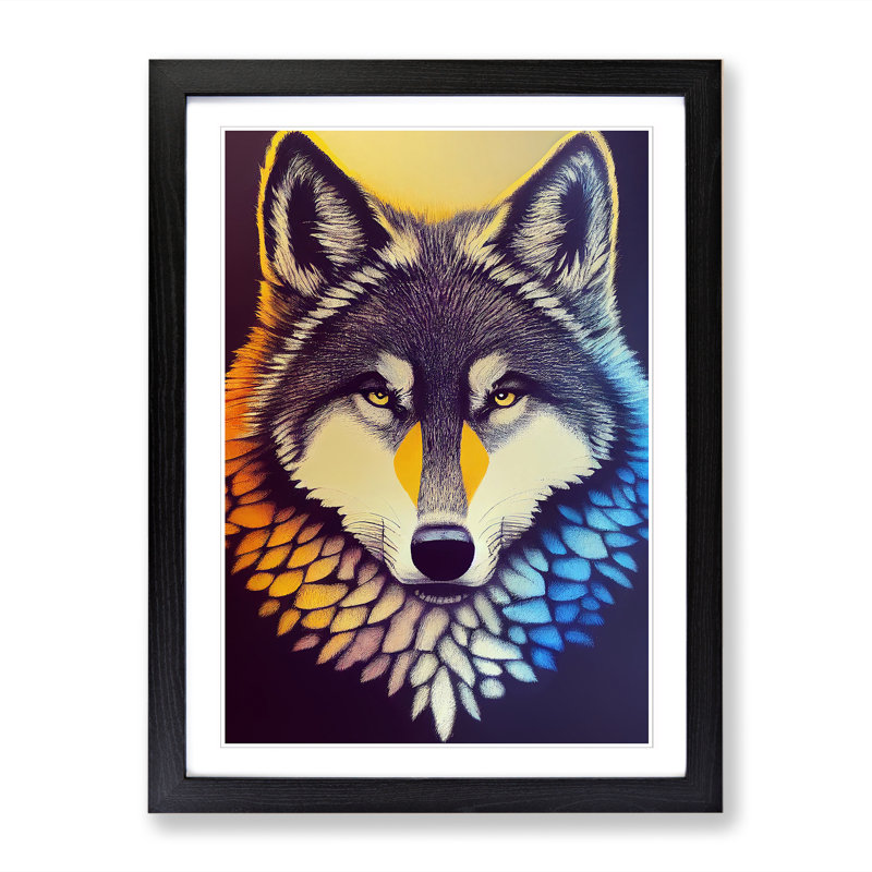 Wolf - Single Picture Frame Painting, Black, 64cm H x 46cm W x 2cm D