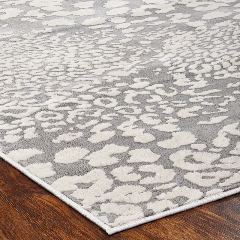 Tapis gris / ivoire à imprimé animal, Tapis de couloir 2 pi 8 po x 8 pi