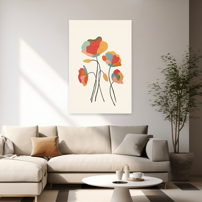 Art mural coloré abstrait coquelicots abstraits colorés, H 60 po x l 40 po
